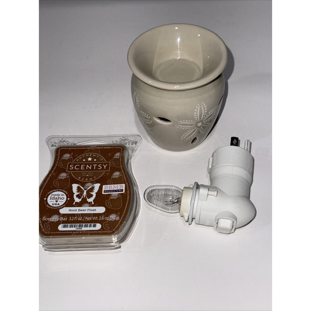 Scentsy Plug in Wax Warmer Sandollar Pattern with one pack root‎ beer float Wax